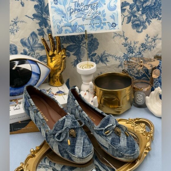 🆕 KURT GEIGER LONDON 🧿 NWOT Eagle Moccasins, Denim Patchwork Sz EU37 US 7 - Picture 5 of 16